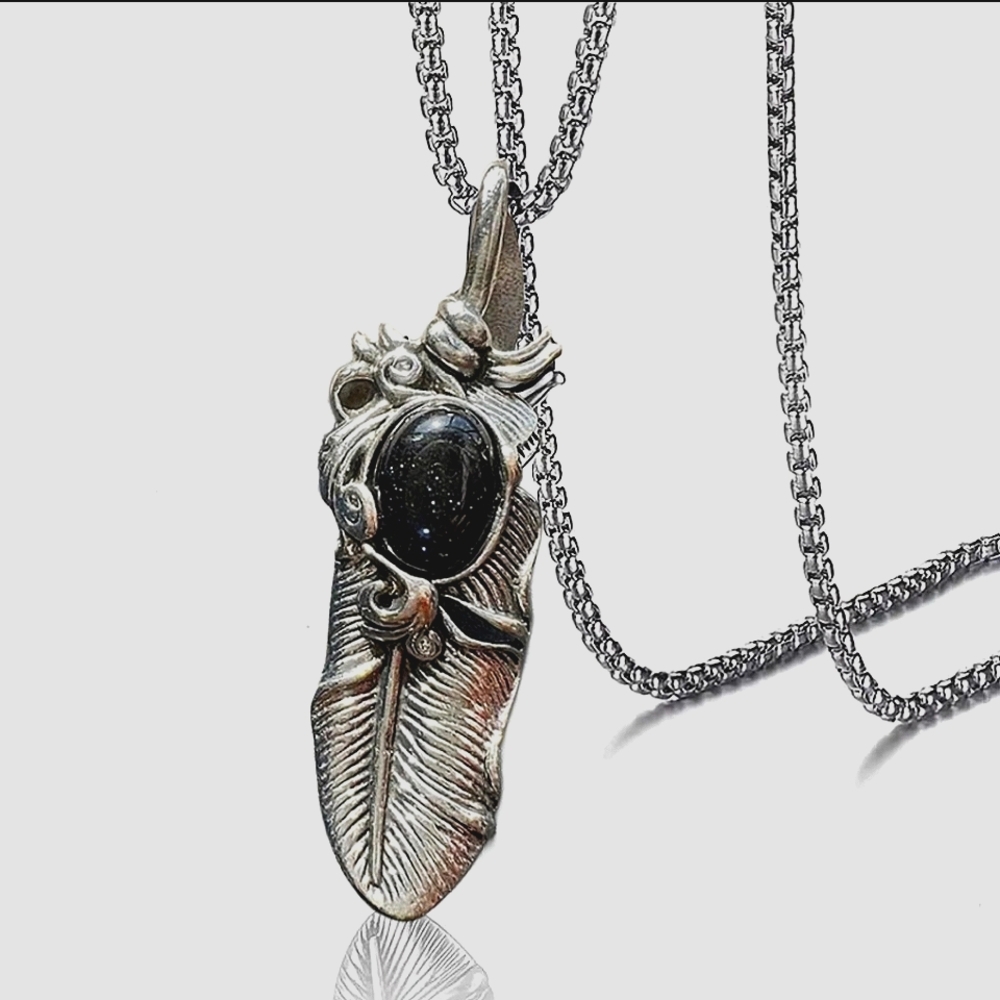 3" BLUE SANDSTONE NECKLACE STAINLESS STEEL